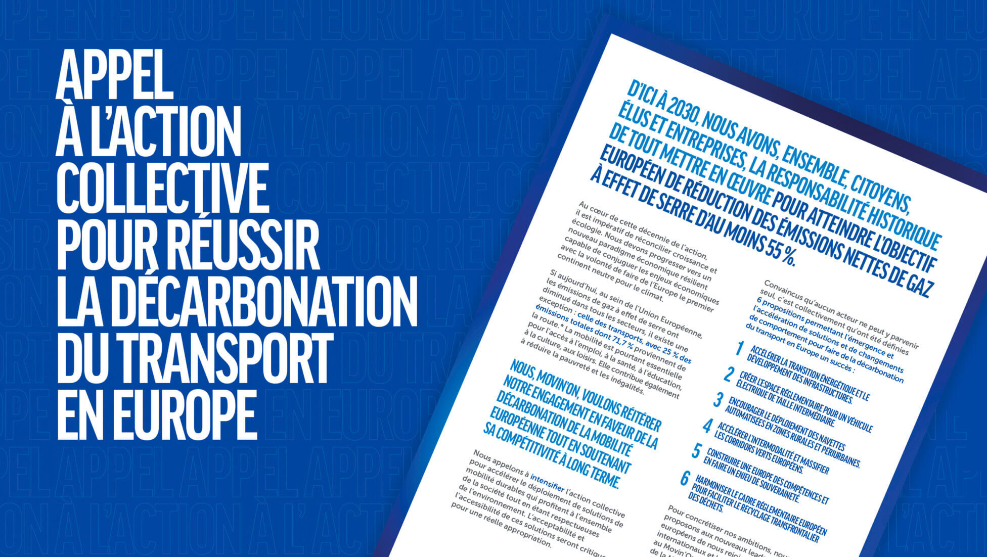 L’écosystème international Movin’On appelle l’Europe à intensifier l’action collective pour accélérer la décarbonation du transport et formule six propositions