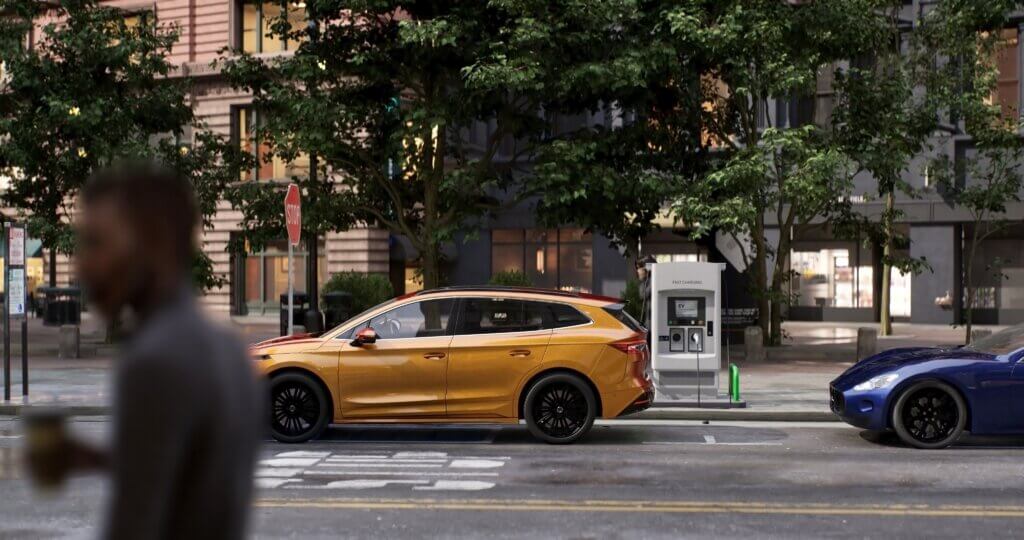 Generic,Electric,Vehicle,Charging,At,Station,Dock,Point,Near,Parking