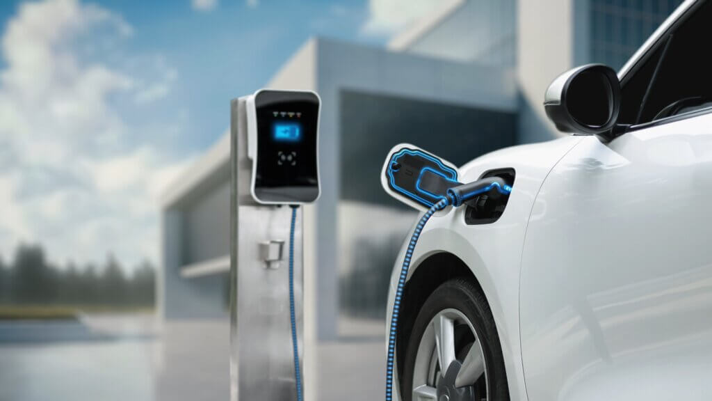 Innovative,Electric,Car,Connected,To,Charging,Station,With,Future,Architecture